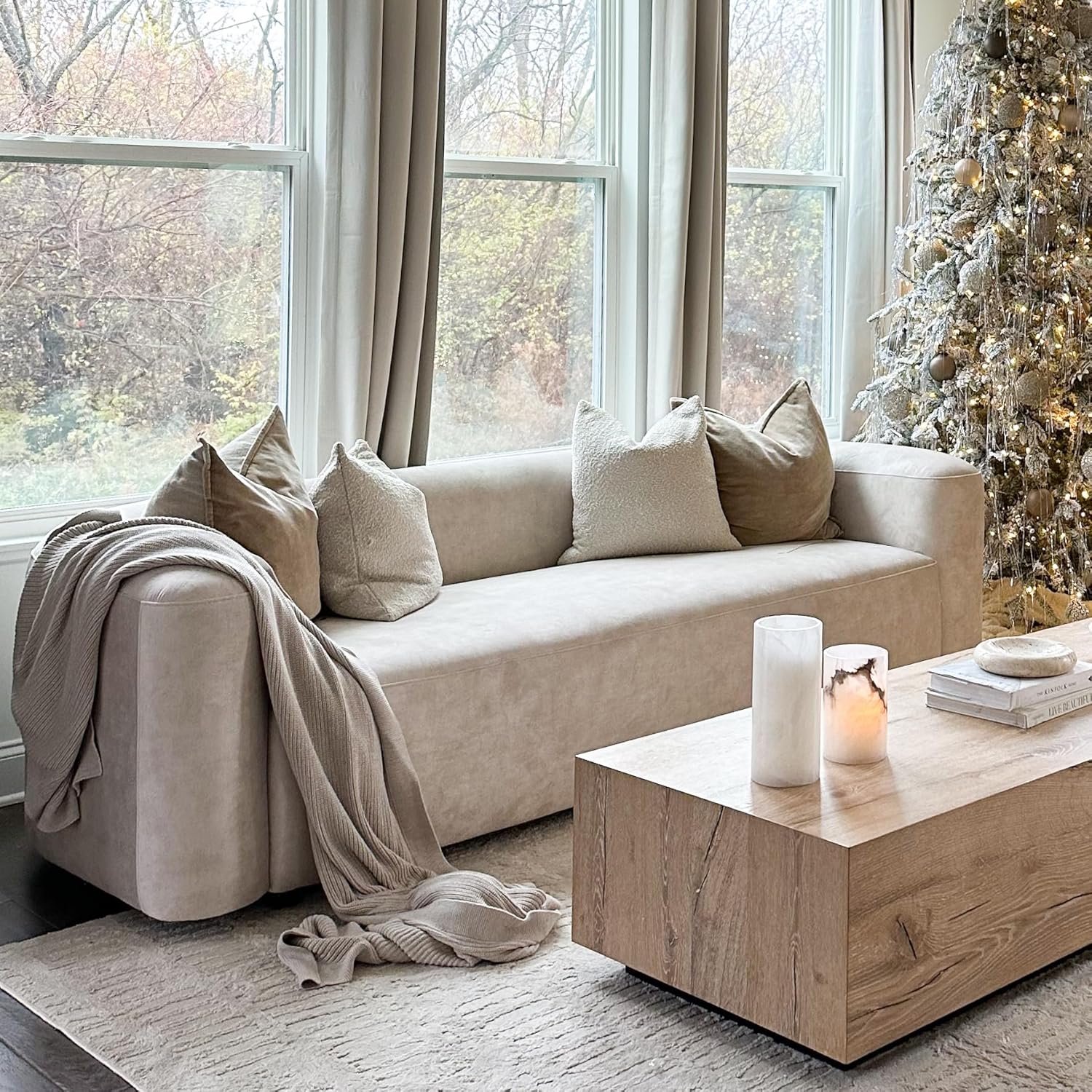 Modern Curved Back Velvet Sofa, Minimalist 3-Seater Couch