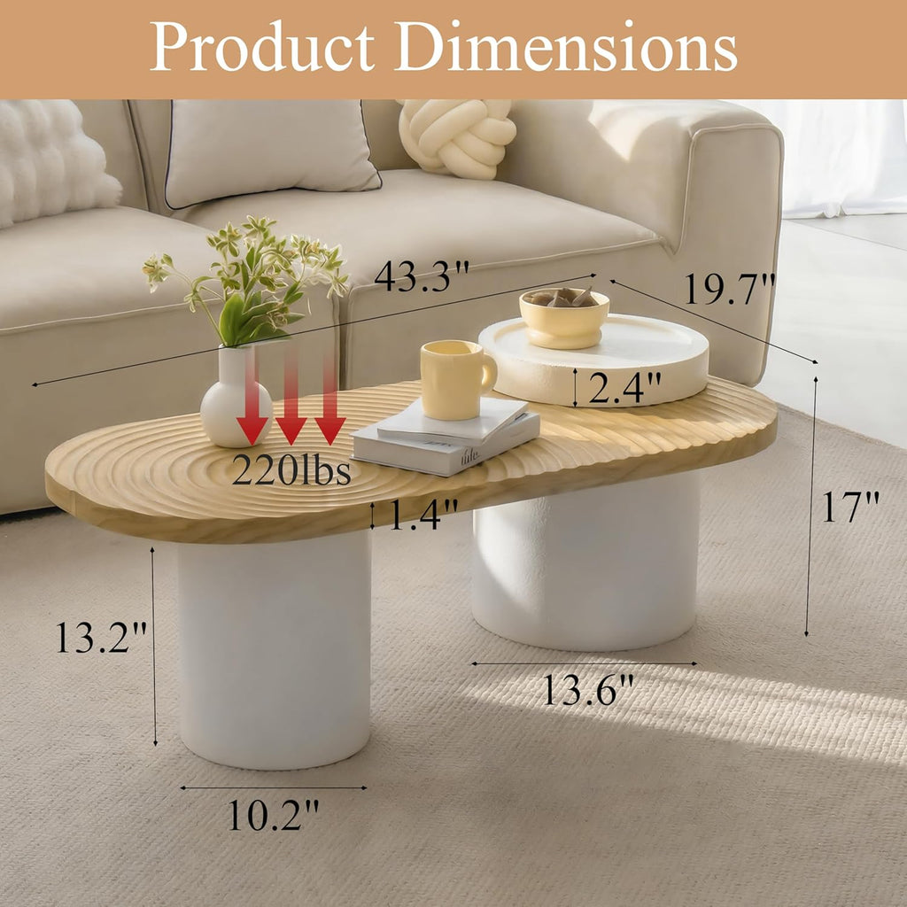 Oval Solid Wood Coffee Table with Storage, Modern Living Room Table