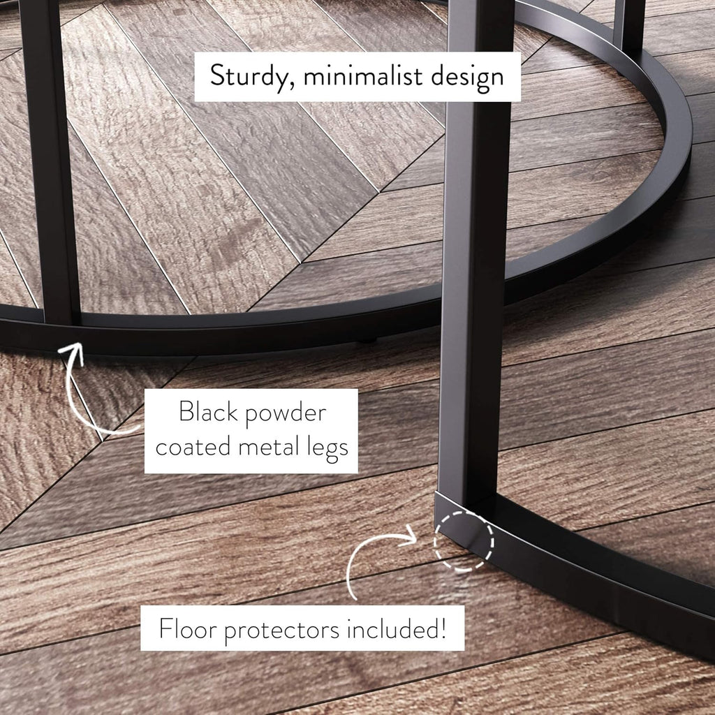 Round Nesting Coffee Table Set of 2, Wood & Metal Accent Tables