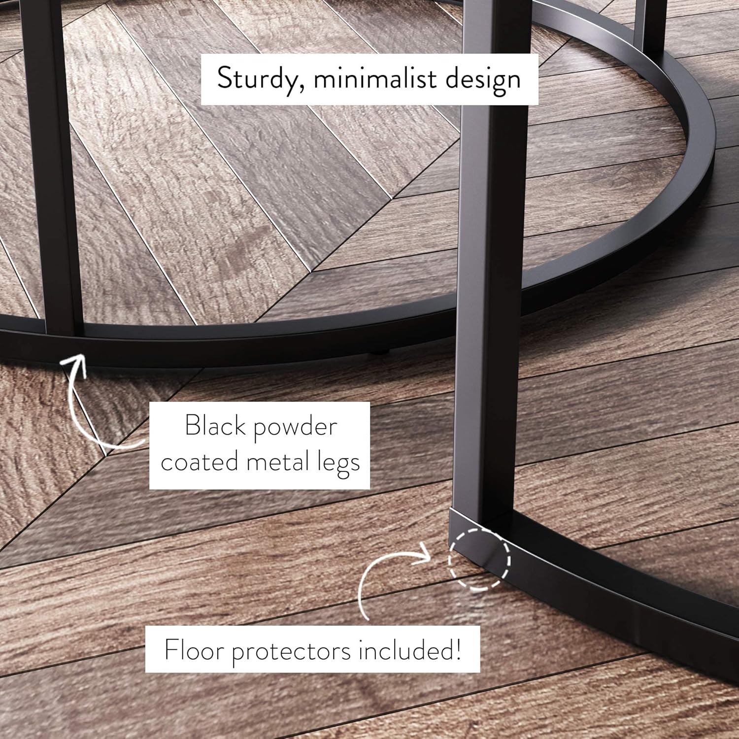Round Nesting Coffee Table Set of 2, Wood & Metal Accent Tables