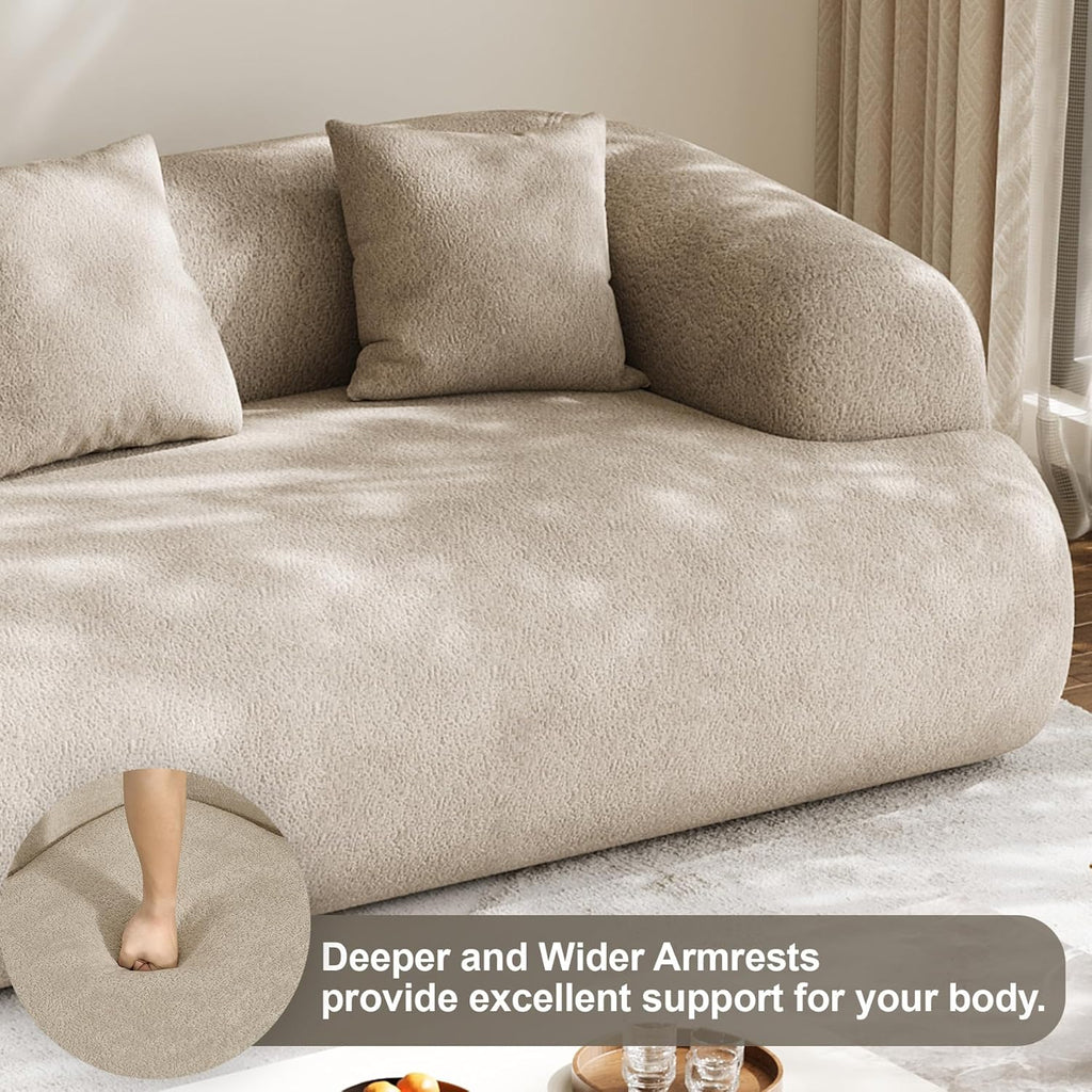 Chenille Cloud Sofa, Curved 3-Seater with Pillows, No Assembly