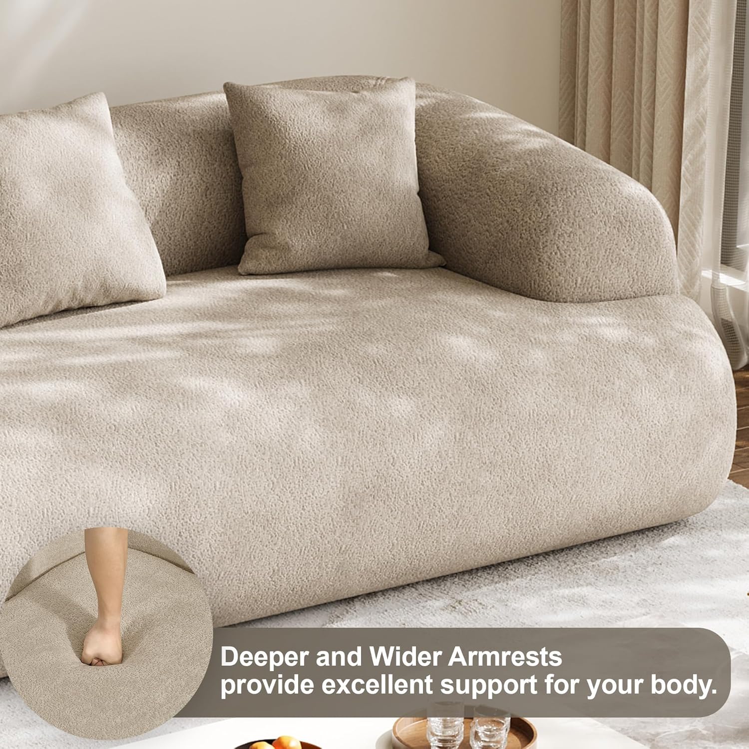 Chenille Cloud Sofa, Curved 3-Seater with Pillows, No Assembly