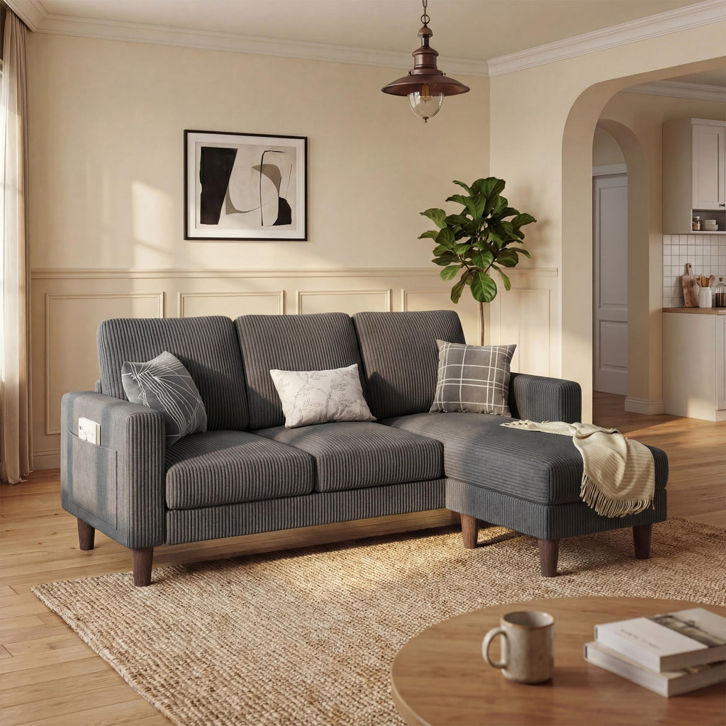 Modern L-Shaped Sectional Sofa with Reversible Ottoman