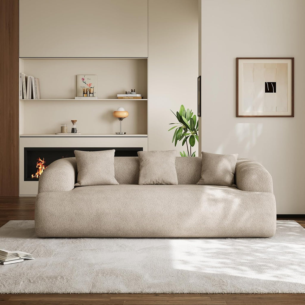 Chenille Cloud Sofa, Curved 3-Seater with Pillows, No Assembly