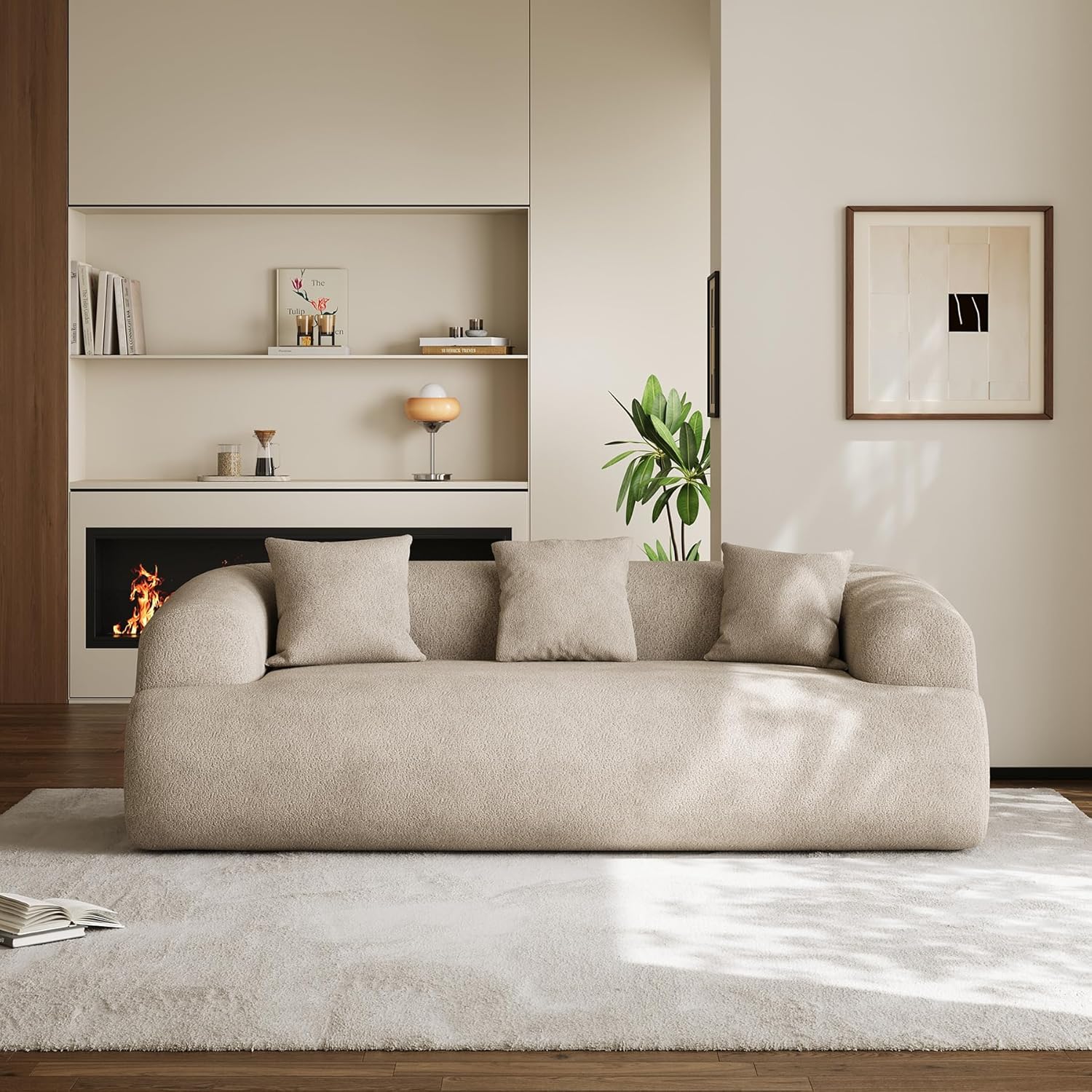 Chenille Cloud Sofa, Curved 3-Seater with Pillows, No Assembly
