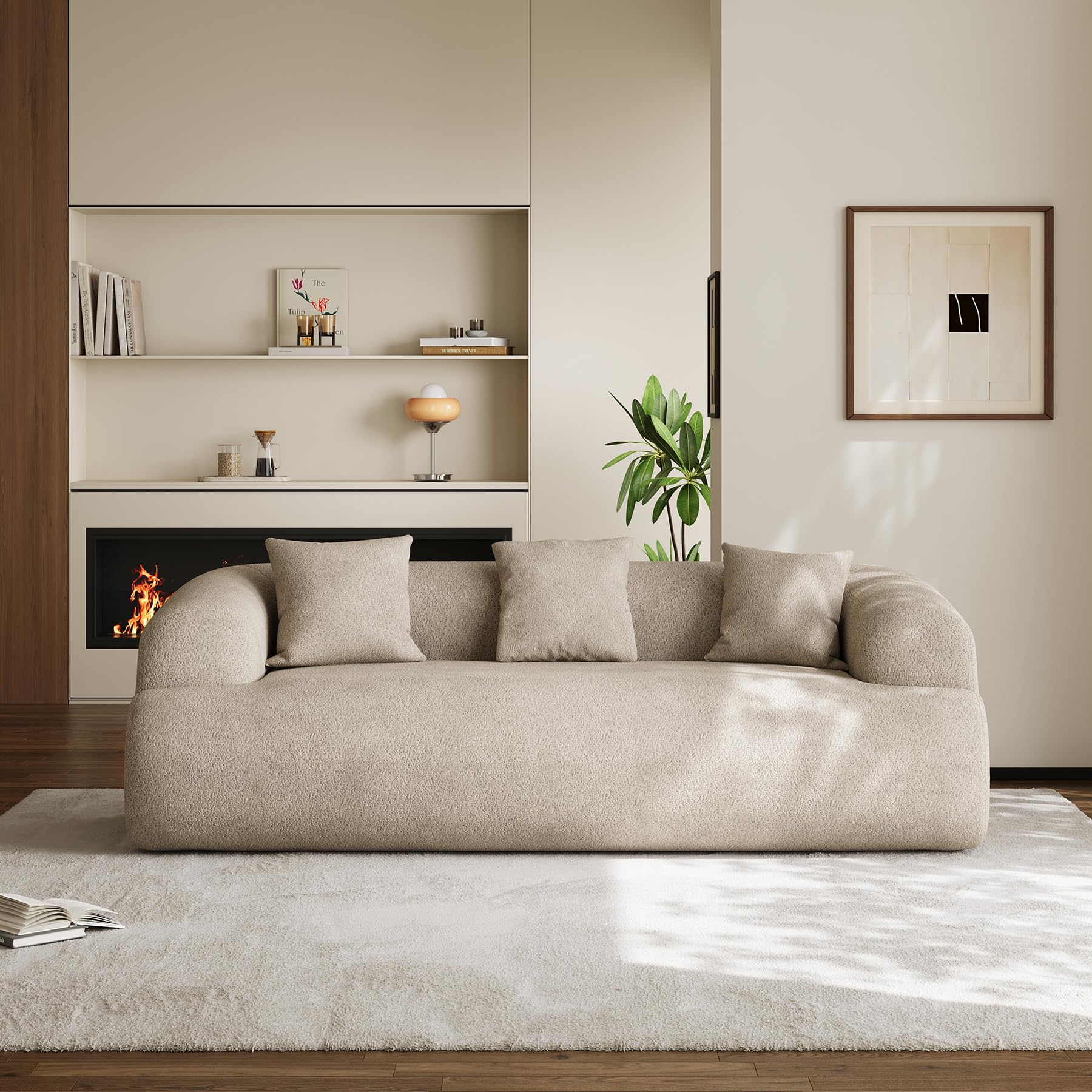Chenille Cloud Sofa, Curved 3-Seater with Pillows, No Assembly