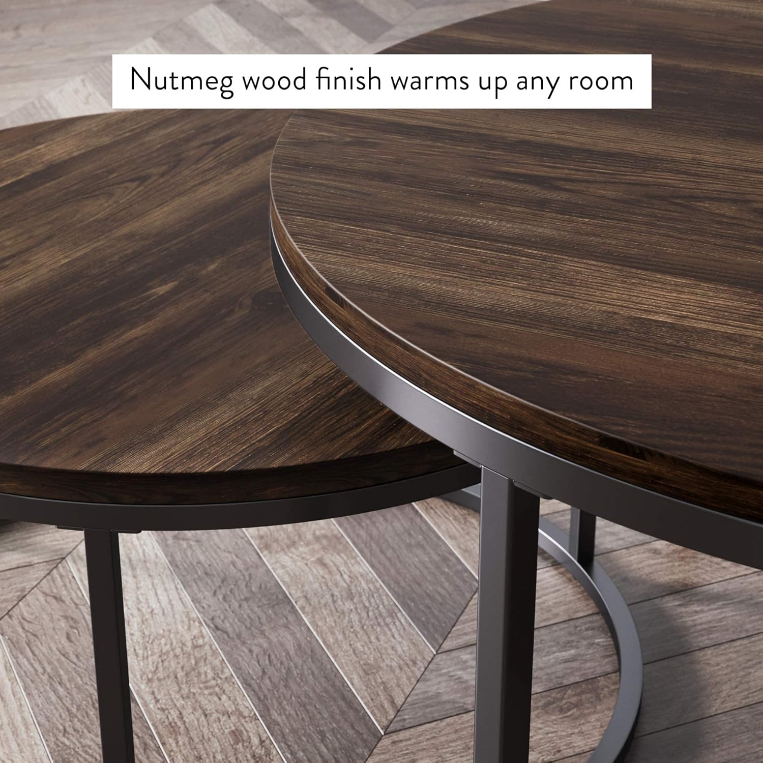 Round Nesting Coffee Table Set of 2, Wood & Metal Accent Tables