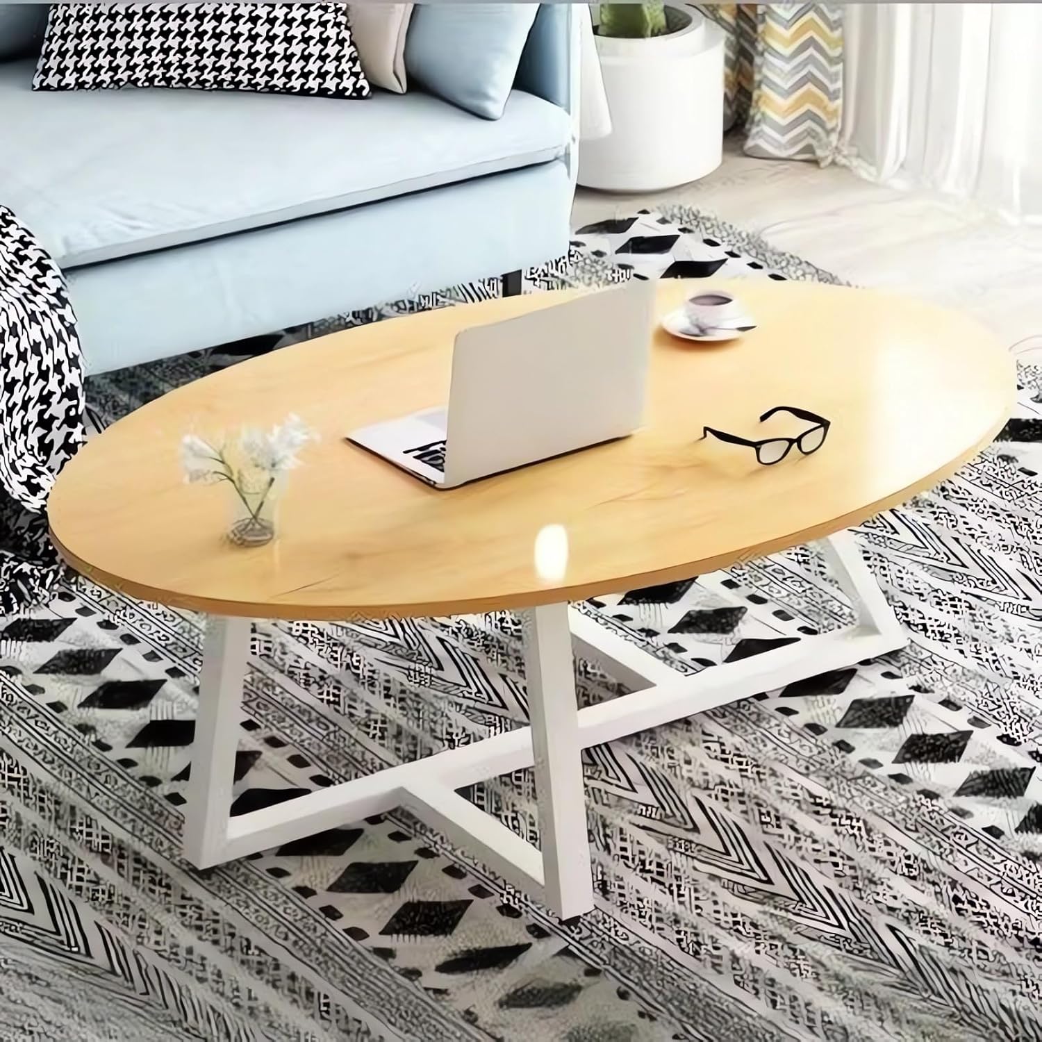 Modern Wooden Coffee Table, Light Wood Finish, Living Room Tea Table