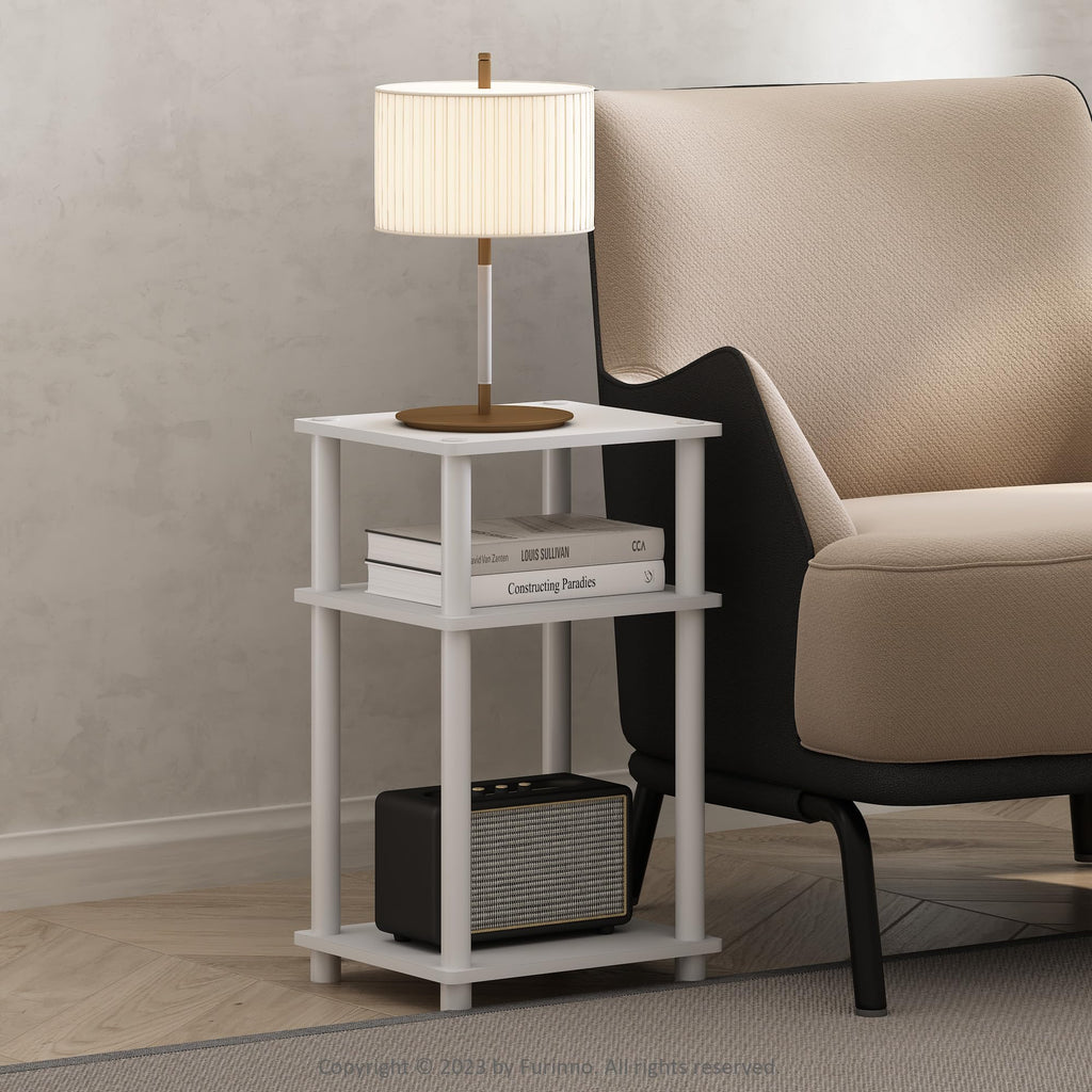 3 Tier End Table, Open Shelves Night Stand, Toolless Assembly, White