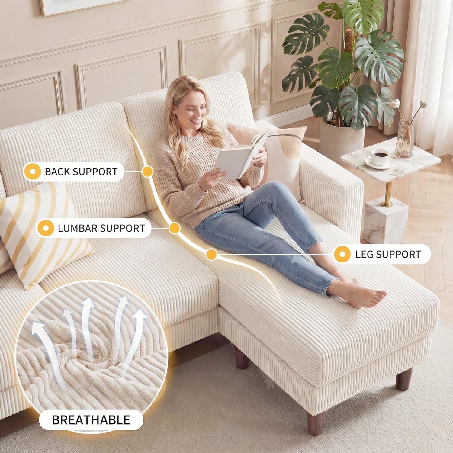 Modern L-Shaped Sectional Sofa with Reversible Ottoman