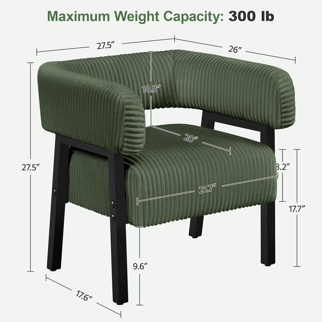 Corduroy Barrel Accent Chair, Solid Wood Legs, Modern Armchair
