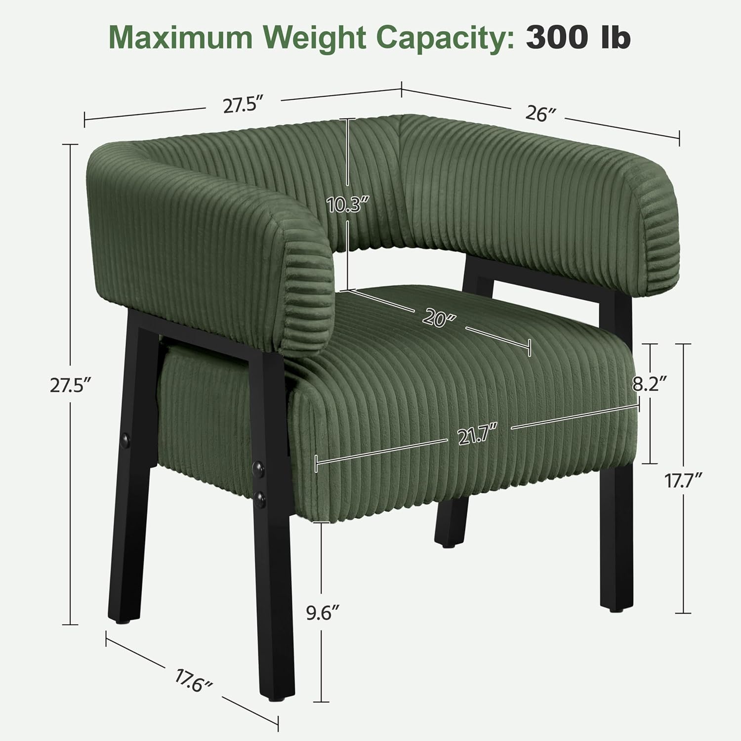 Corduroy Barrel Accent Chair, Solid Wood Legs, Modern Armchair