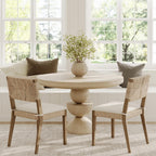 Boucle Dining Chair Set of 2, Natural Texture with Solid Wood Legs