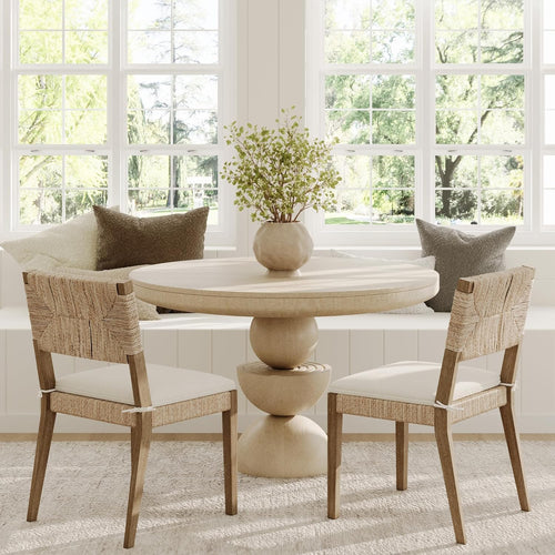 Boucle Dining Chair Set of 2, Natural Texture with Solid Wood Legs