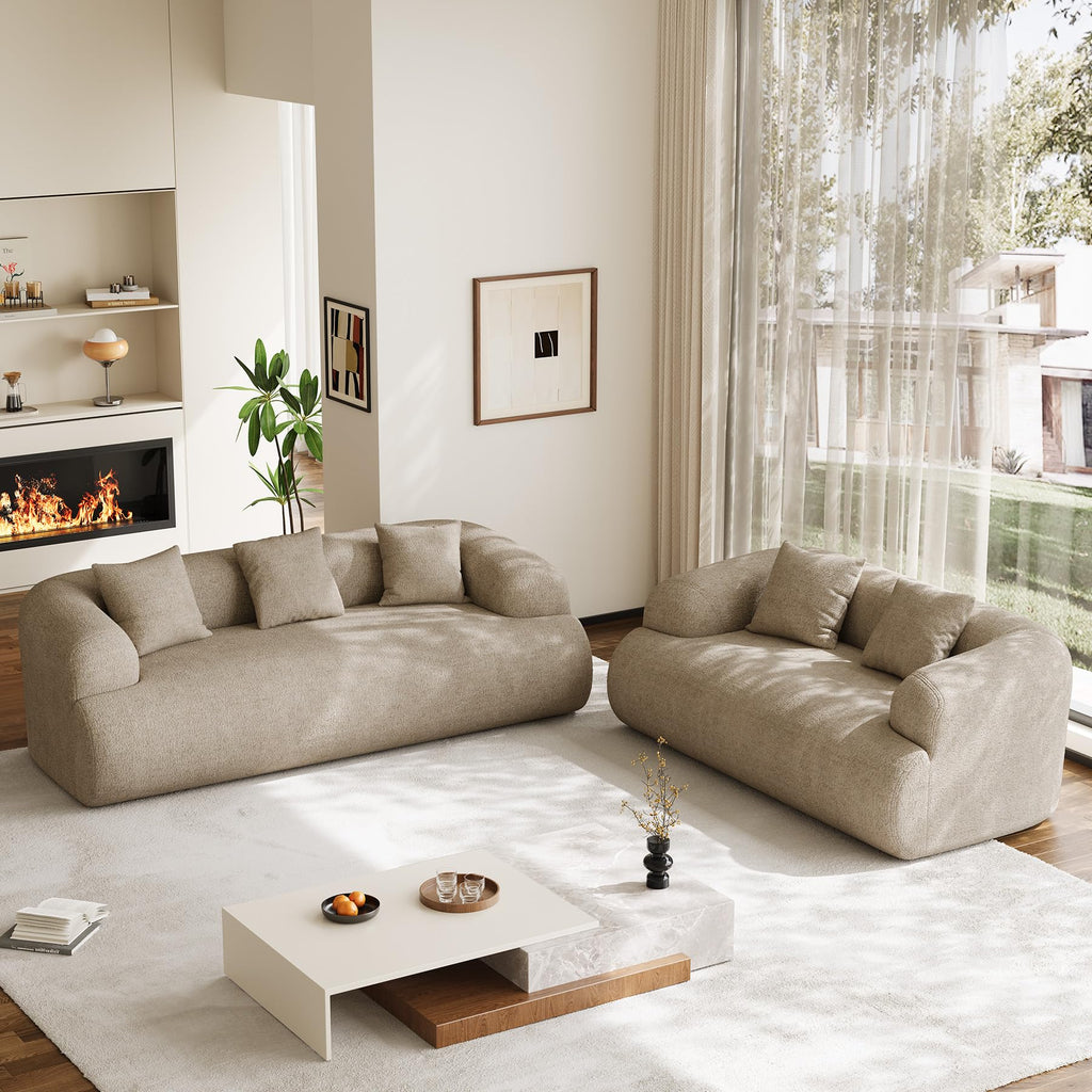 Chenille Cloud Sofa, Curved 3-Seater with Pillows, No Assembly