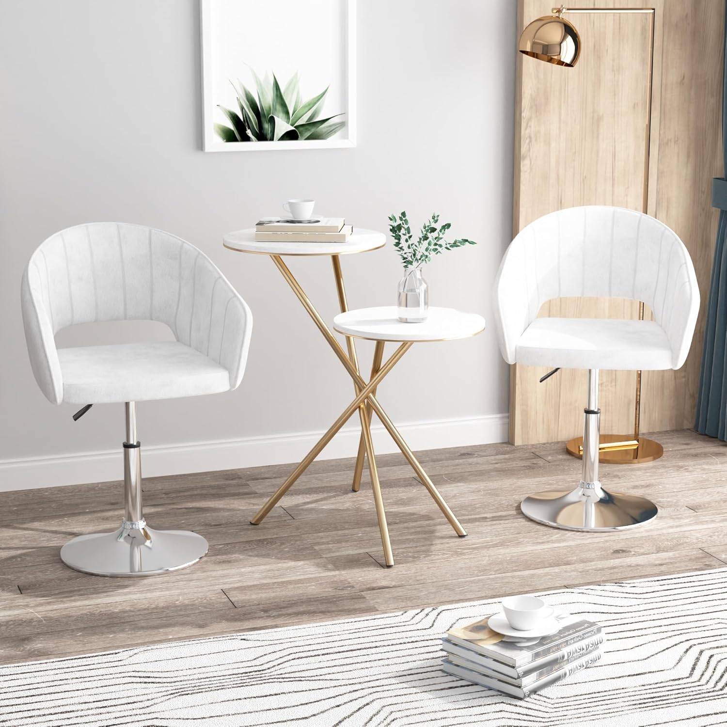 Velvet Adjustable Bar Stools, Set of 2, 360° Swivel, Luxury Vanity Armchairs for Bedroom & Living Room