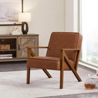Faux Leather Lounge Chair with Wood Frame, Modern Retro for Living Room & Office
