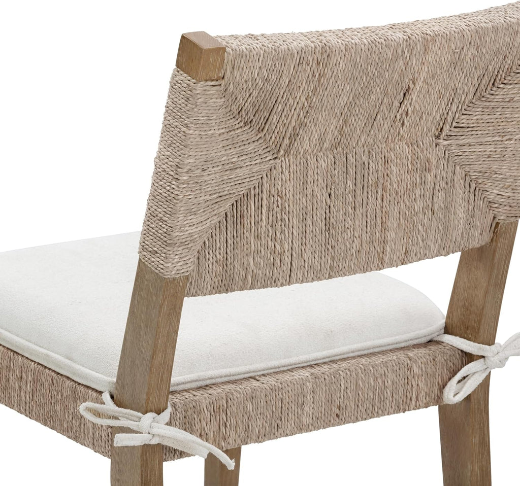 Boucle Dining Chair Set of 2, Natural Texture with Solid Wood Legs