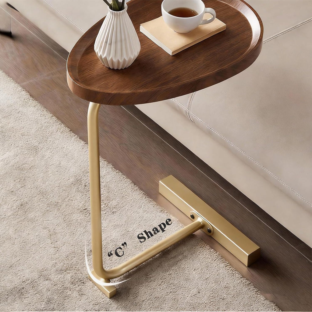 Round Side End Table, Slim C Table for Sofa & Bedside Use