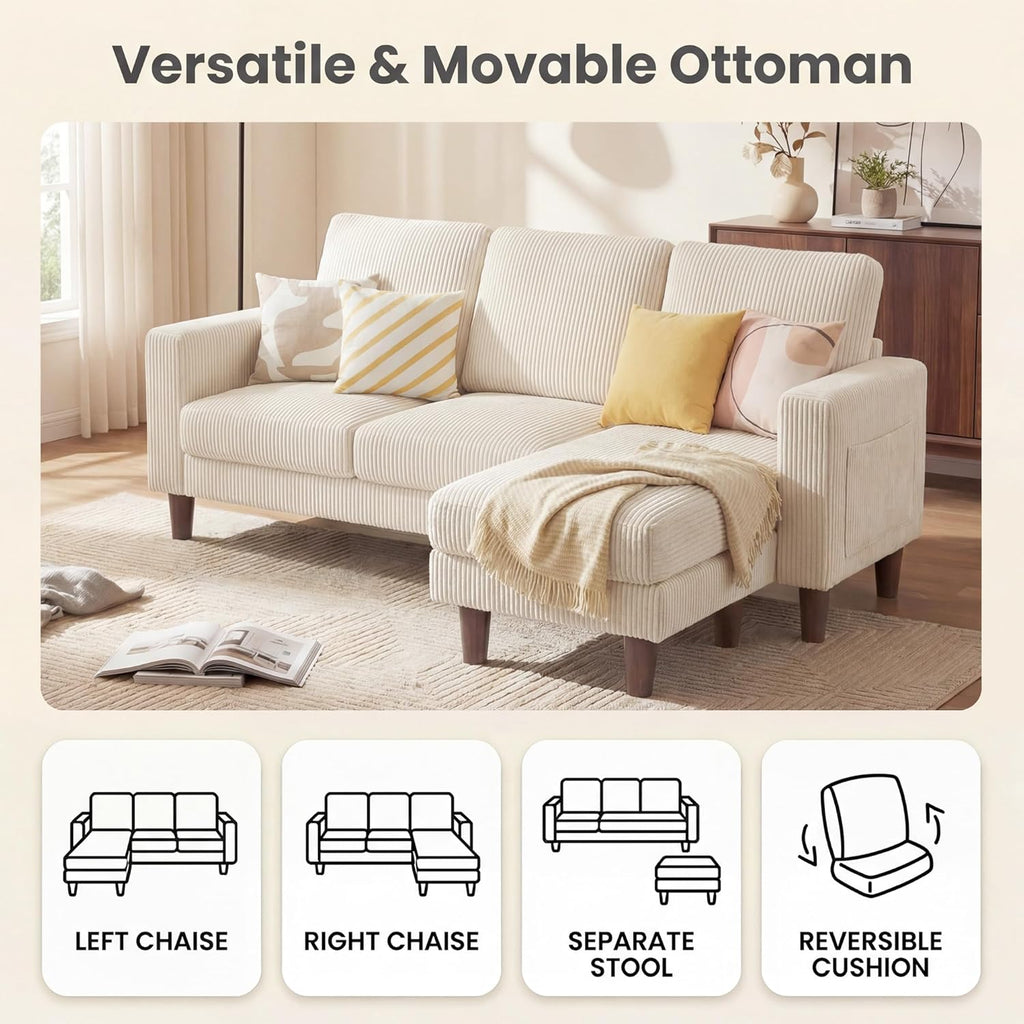 Modern L-Shaped Sectional Sofa with Reversible Ottoman