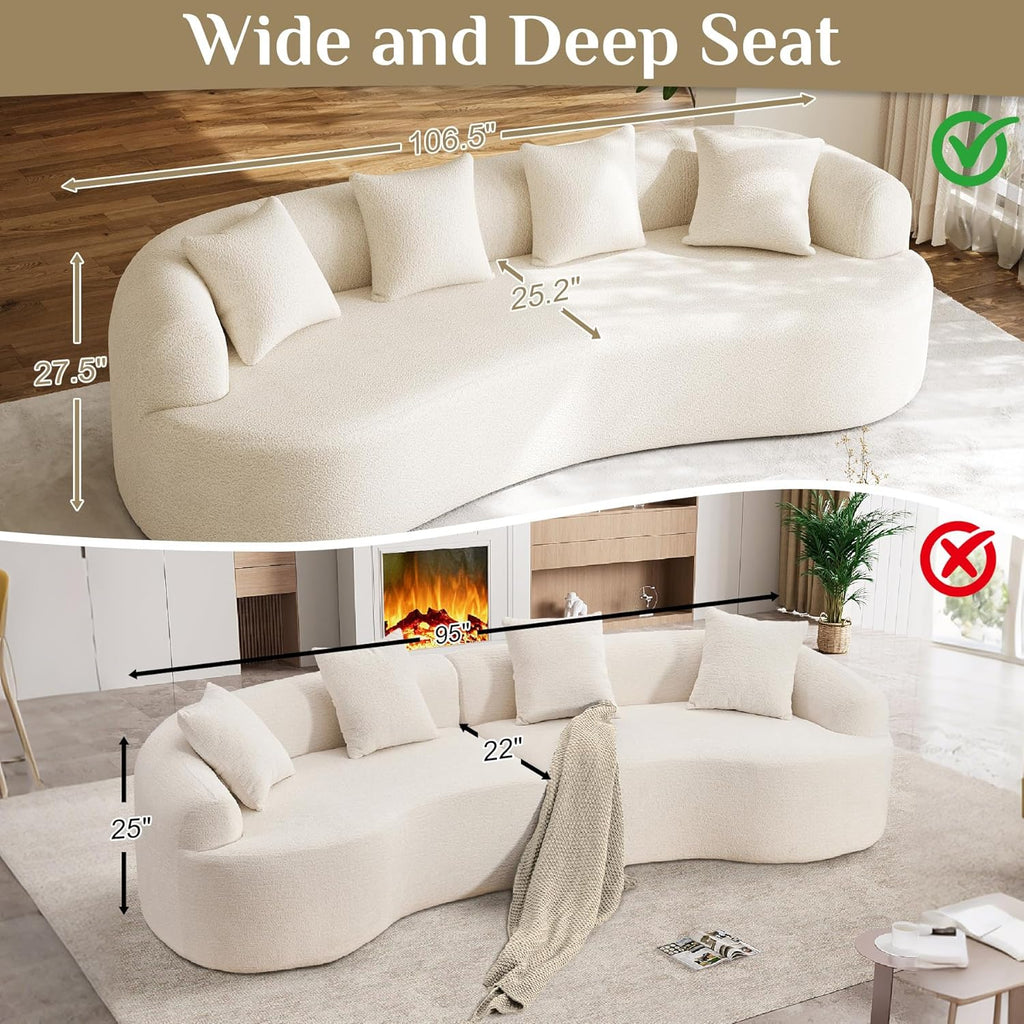 Oversized Chenille Cloud Sectional Sofa, Deep Seat 4-Seater, No Assembly
