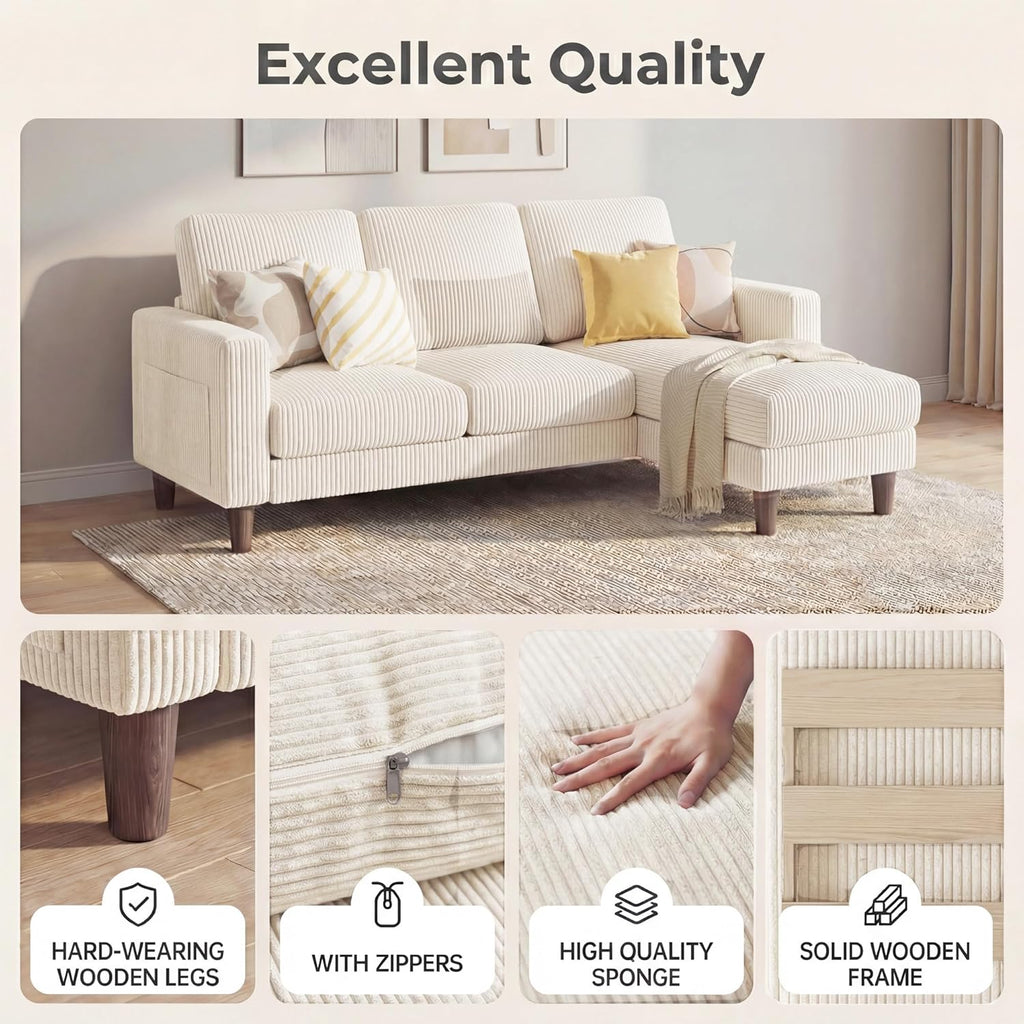 Modern L-Shaped Sectional Sofa with Reversible Ottoman
