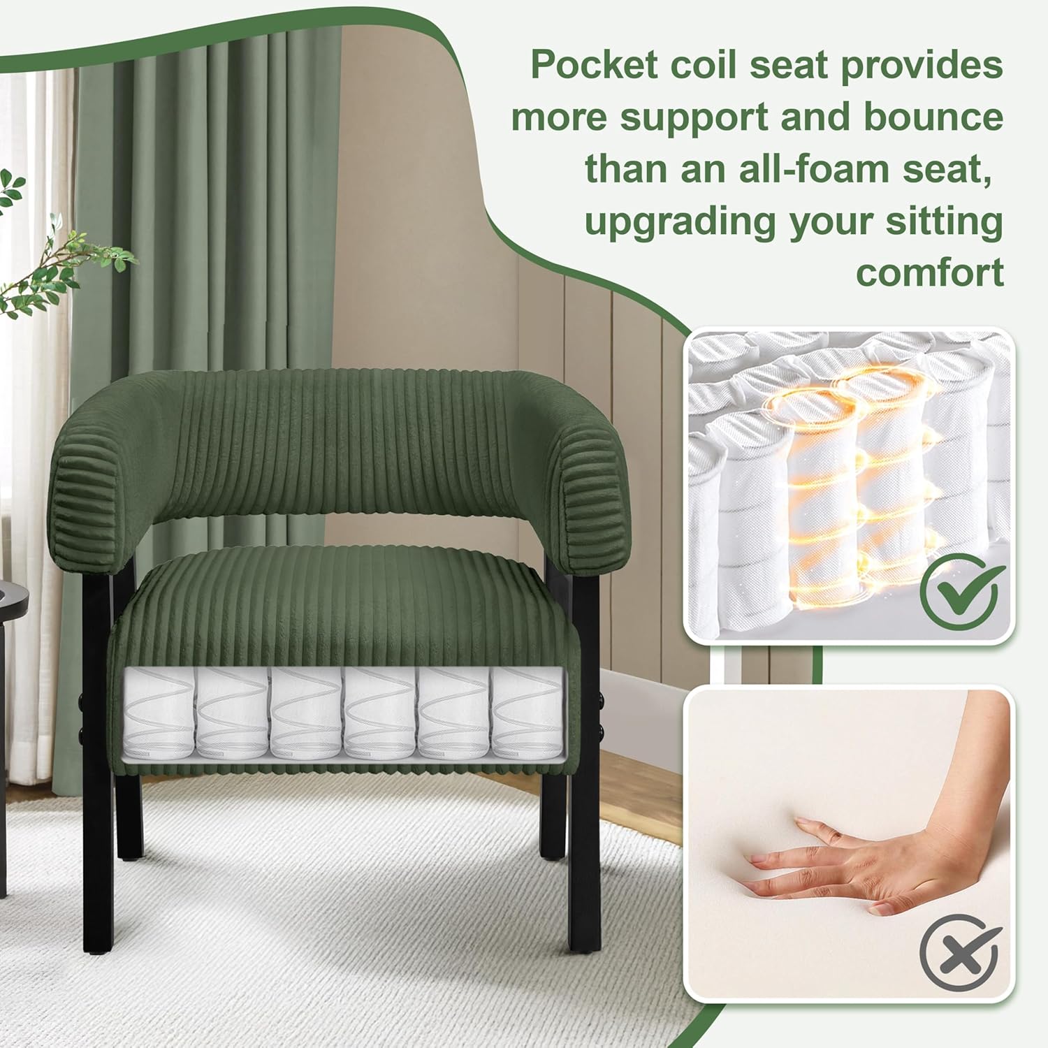 Corduroy Barrel Accent Chair, Solid Wood Legs, Modern Armchair