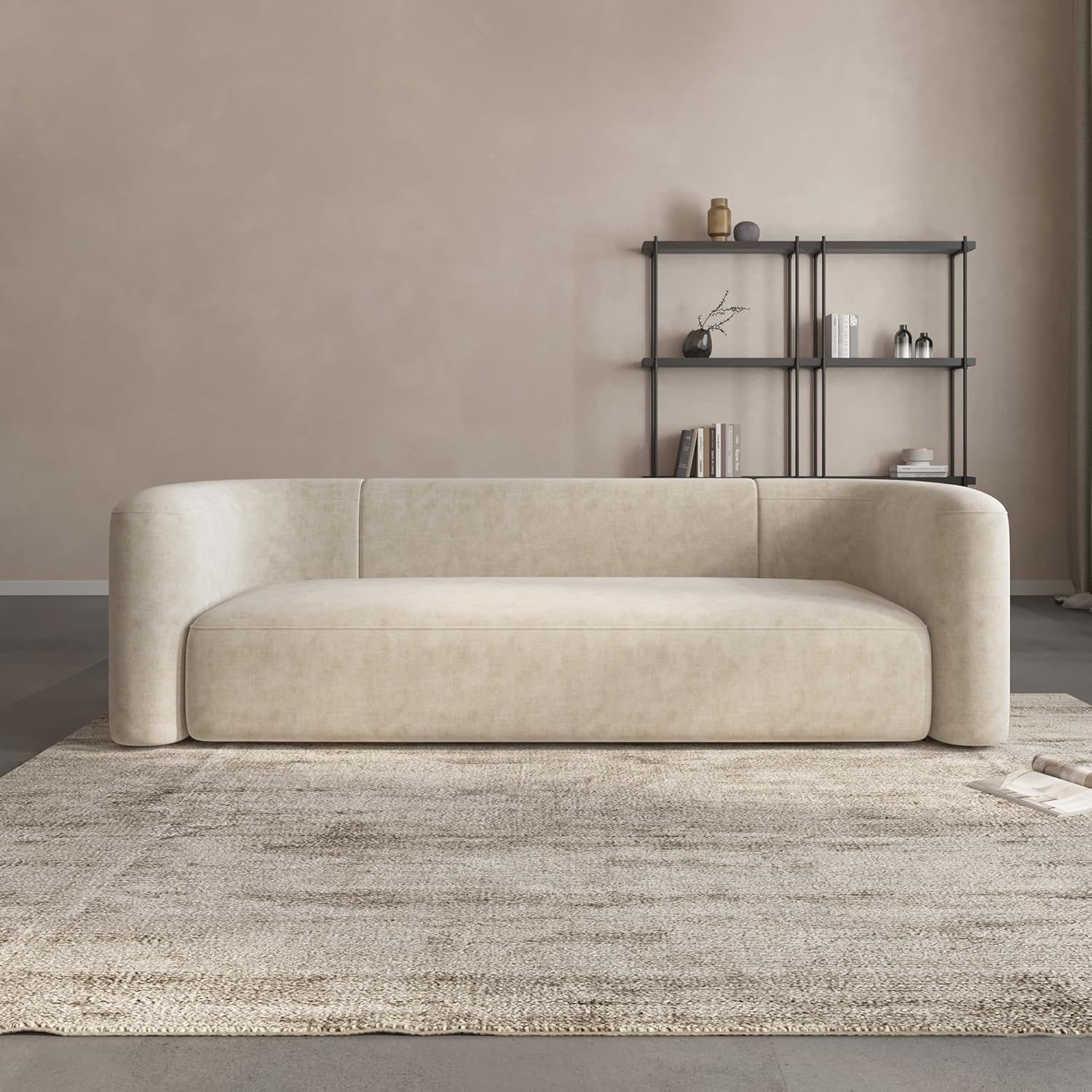 Modern Curved Back Velvet Sofa, Minimalist 3-Seater Couch