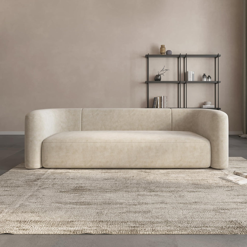 Modern Curved Back Velvet Sofa, Minimalist 3-Seater Couch