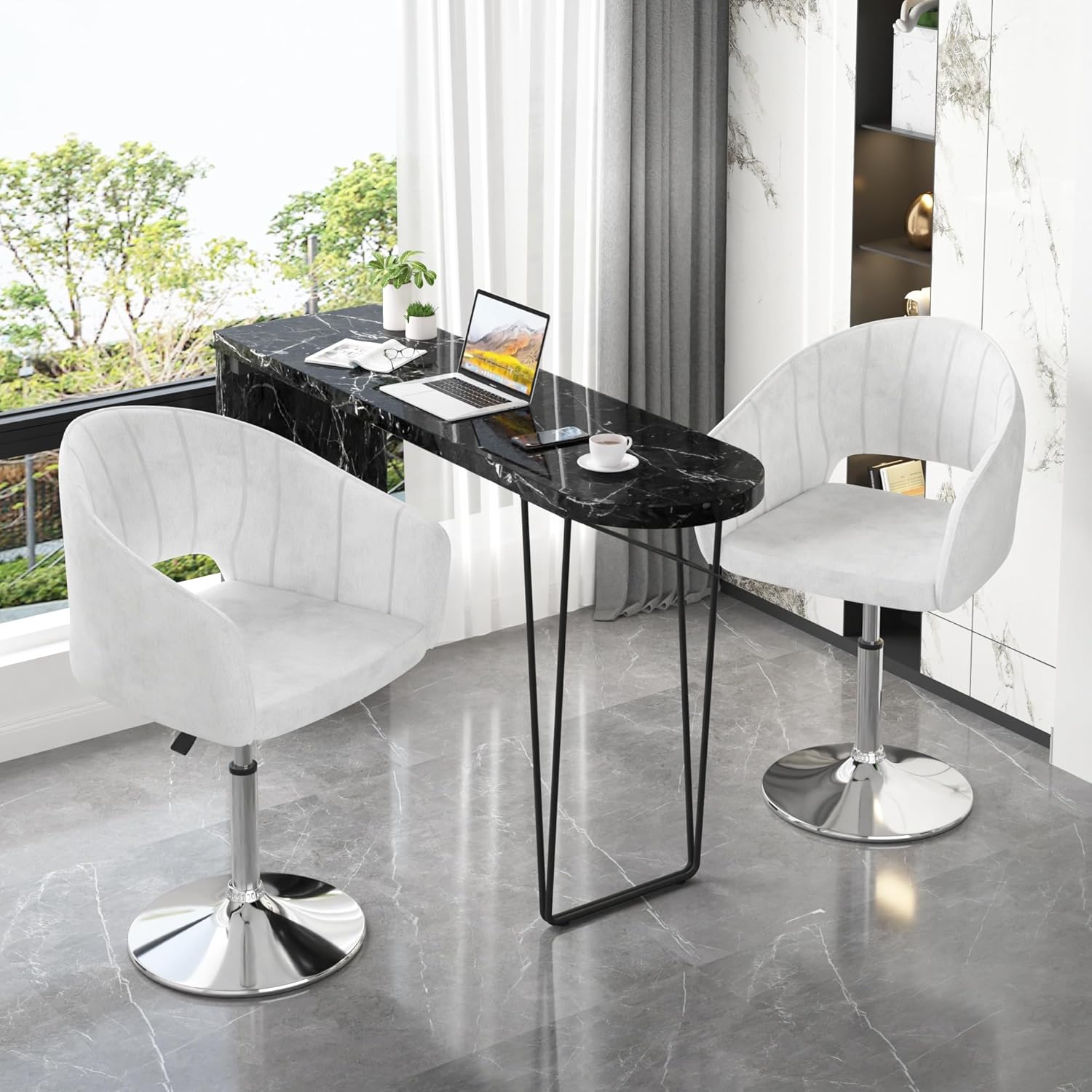 Velvet Adjustable Bar Stools, Set of 2, 360° Swivel, Luxury Vanity Armchairs for Bedroom & Living Room