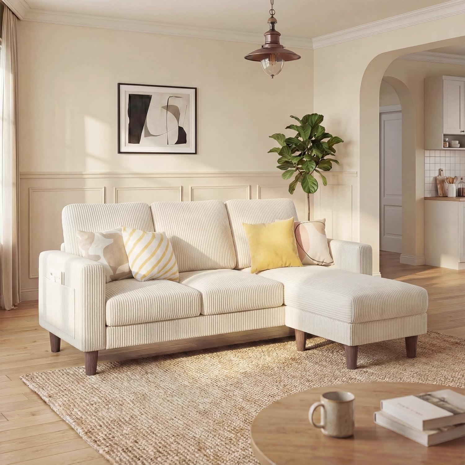 Modern L-Shaped Sectional Sofa with Reversible Ottoman