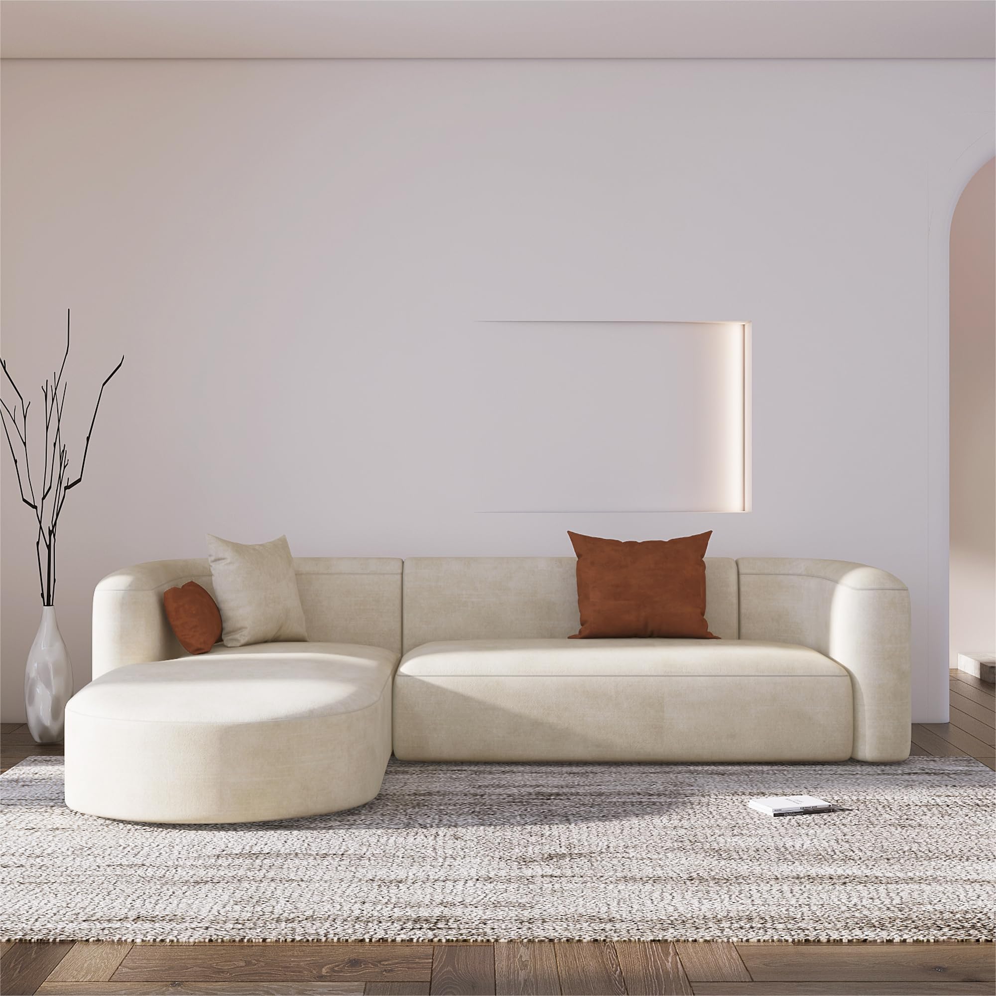 Modern Curved Back Velvet Sofa, Minimalist 3-Seater Couch