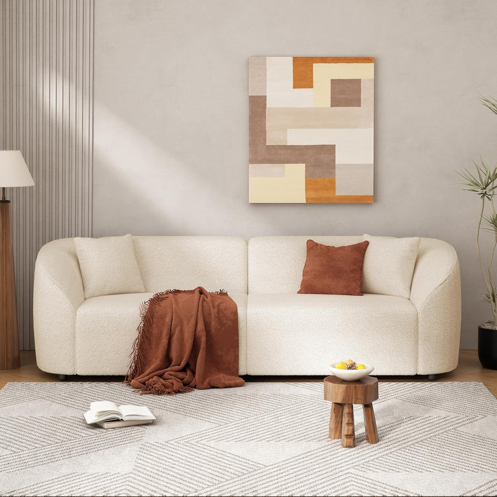 Boucle Curved Loveseat Sofa, Oversized 2-Seater with Armrests