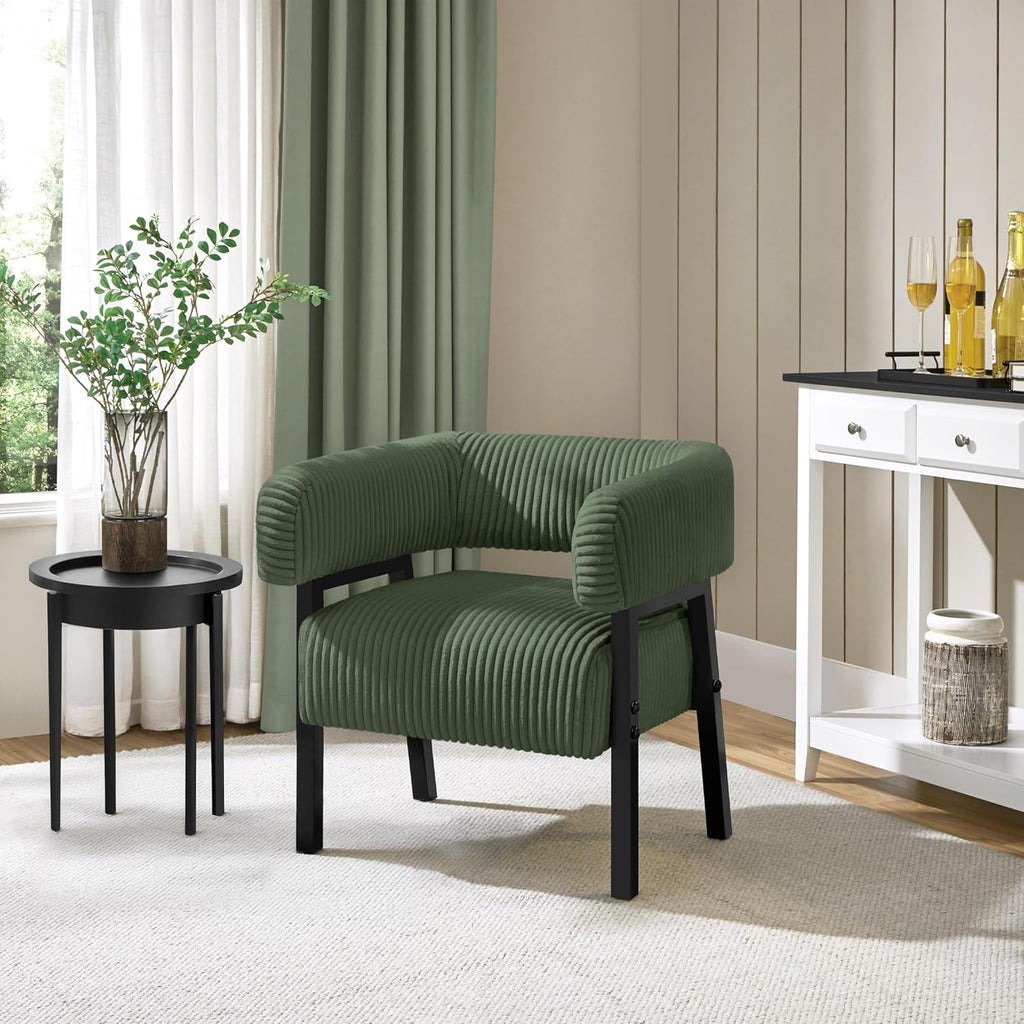 Corduroy Barrel Accent Chair, Solid Wood Legs, Modern Armchair