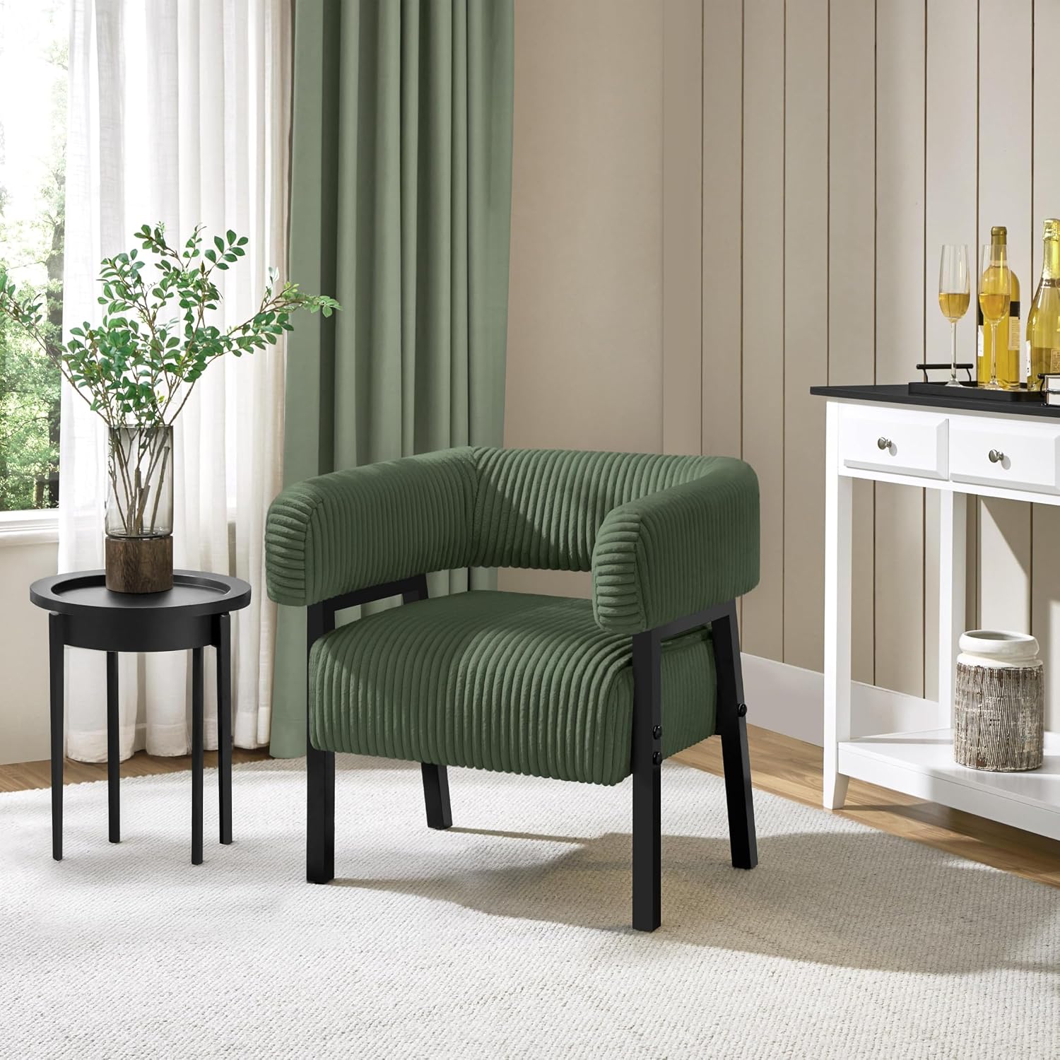 Corduroy Barrel Accent Chair, Solid Wood Legs, Modern Armchair