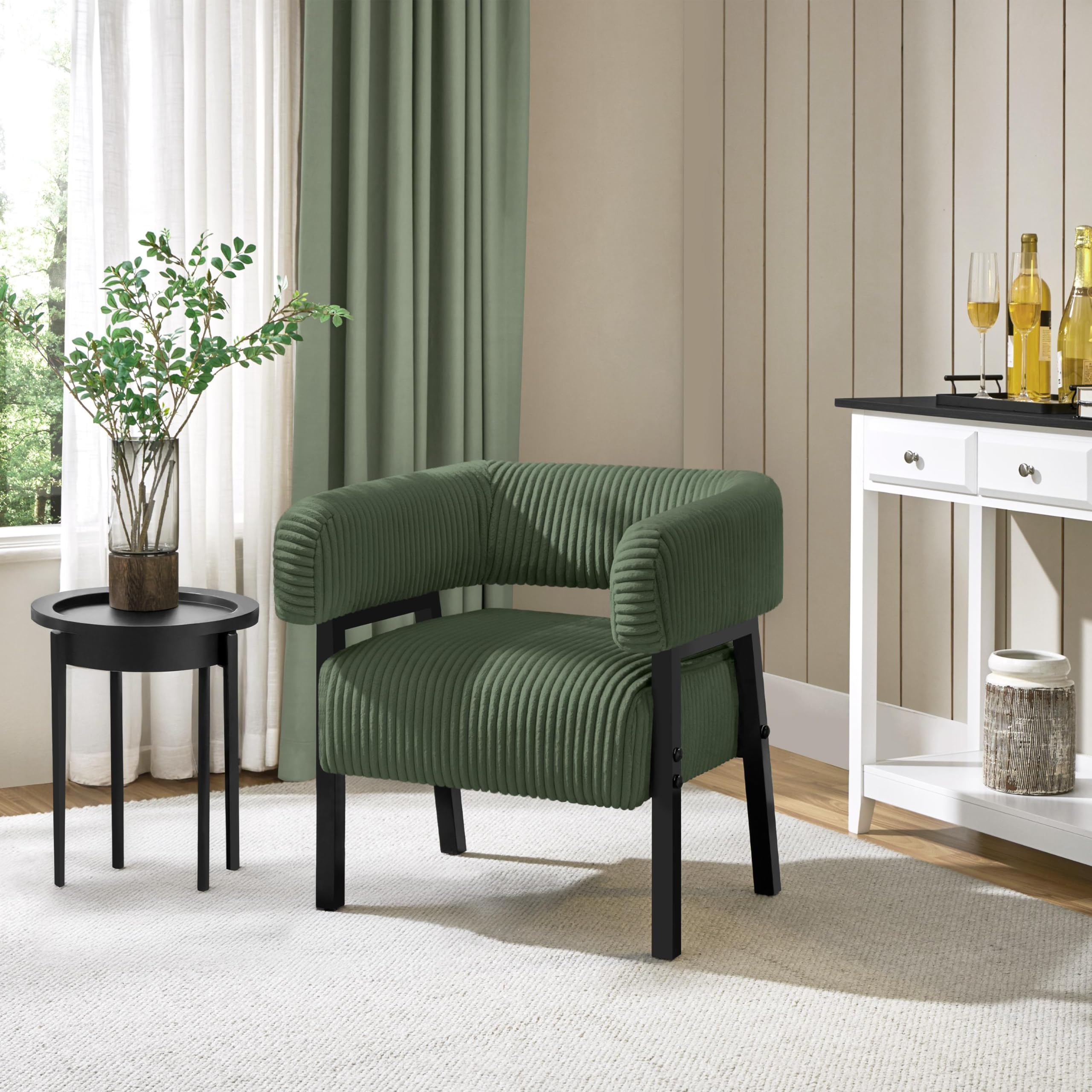 Corduroy Barrel Accent Chair, Solid Wood Legs, Modern Armchair