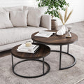 Round Nesting Coffee Table Set of 2, Wood & Metal Accent Tables
