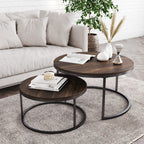 Round Nesting Coffee Table Set of 2, Wood & Metal Accent Tables