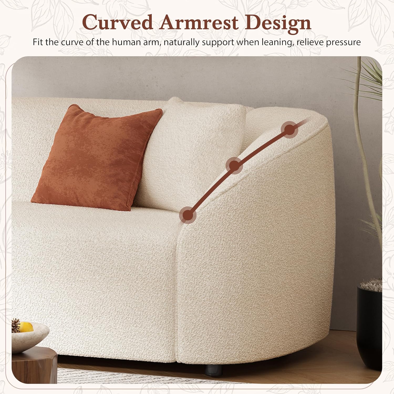 Boucle Curved Loveseat Sofa, Oversized 2-Seater with Armrests
