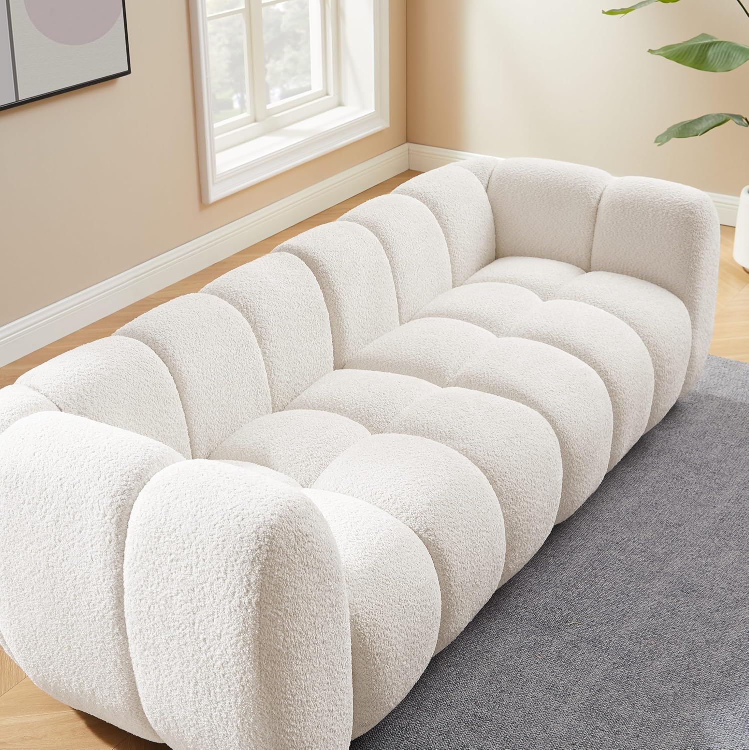 Oversized Boucle Cloud Sofa, Tufted Deep Seat 3-Seater