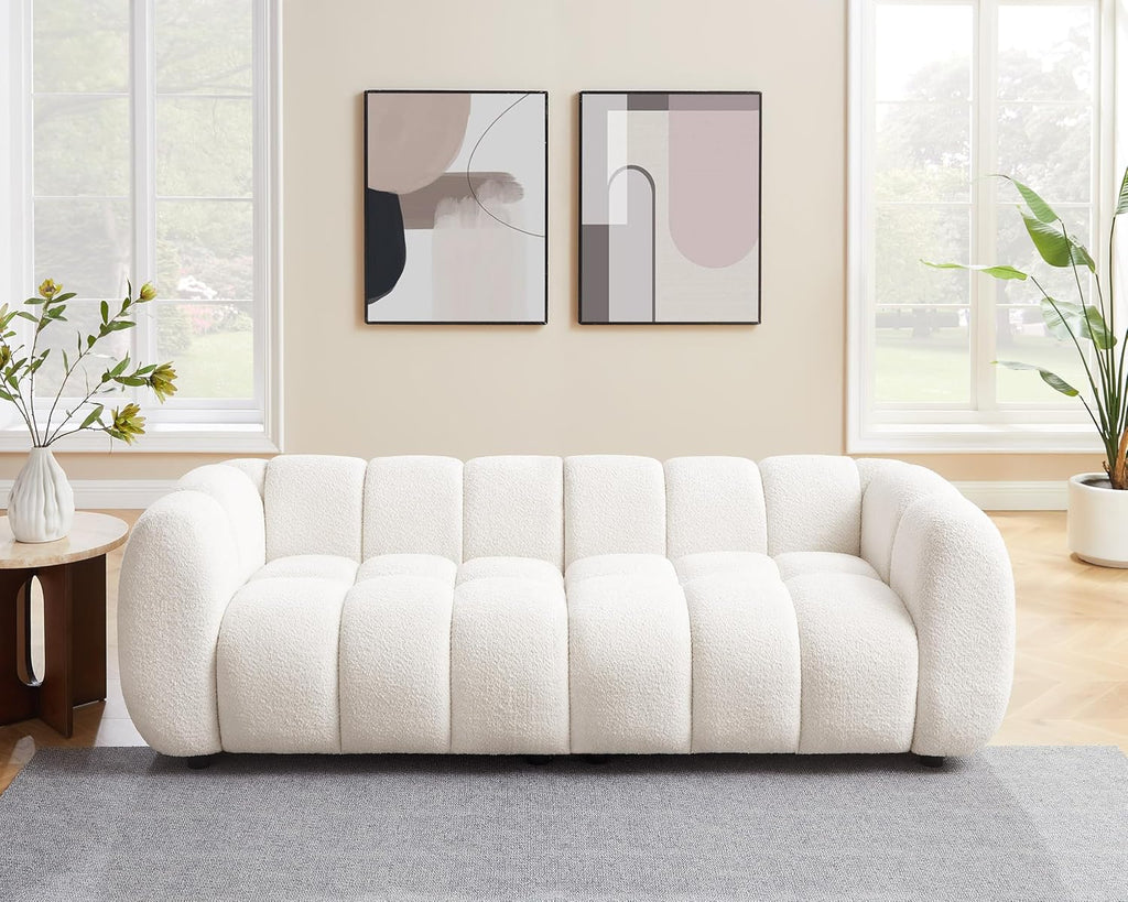 Oversized Boucle Cloud Sofa, Tufted Deep Seat 3-Seater