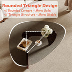 Triangle Glass Coffee Table with Solid Wood Base for Living Room