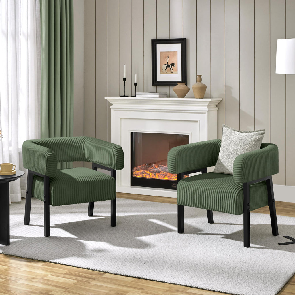 Corduroy Barrel Accent Chair, Solid Wood Legs, Modern Armchair