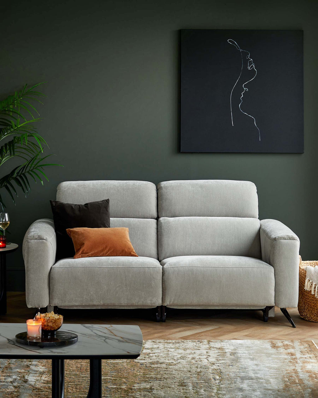 Light Grey Fabric Recliner Two-seater Sofa For Living Room