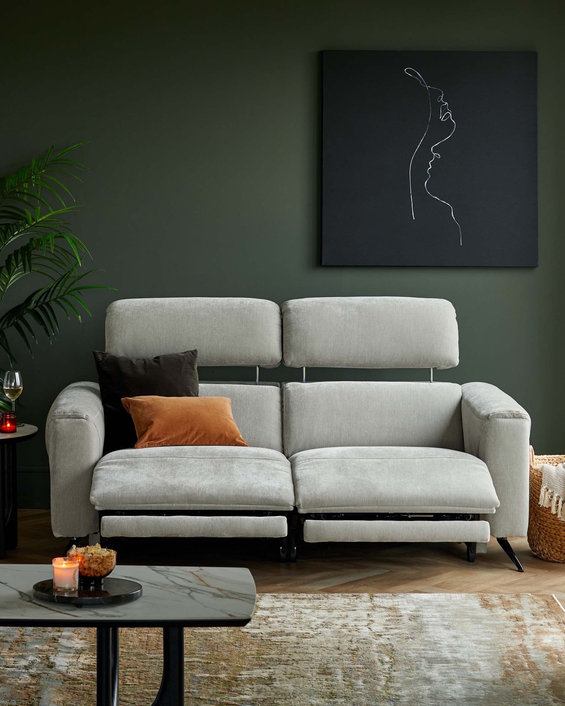 Light Grey Fabric Recliner Two-seater Sofa For Living Room