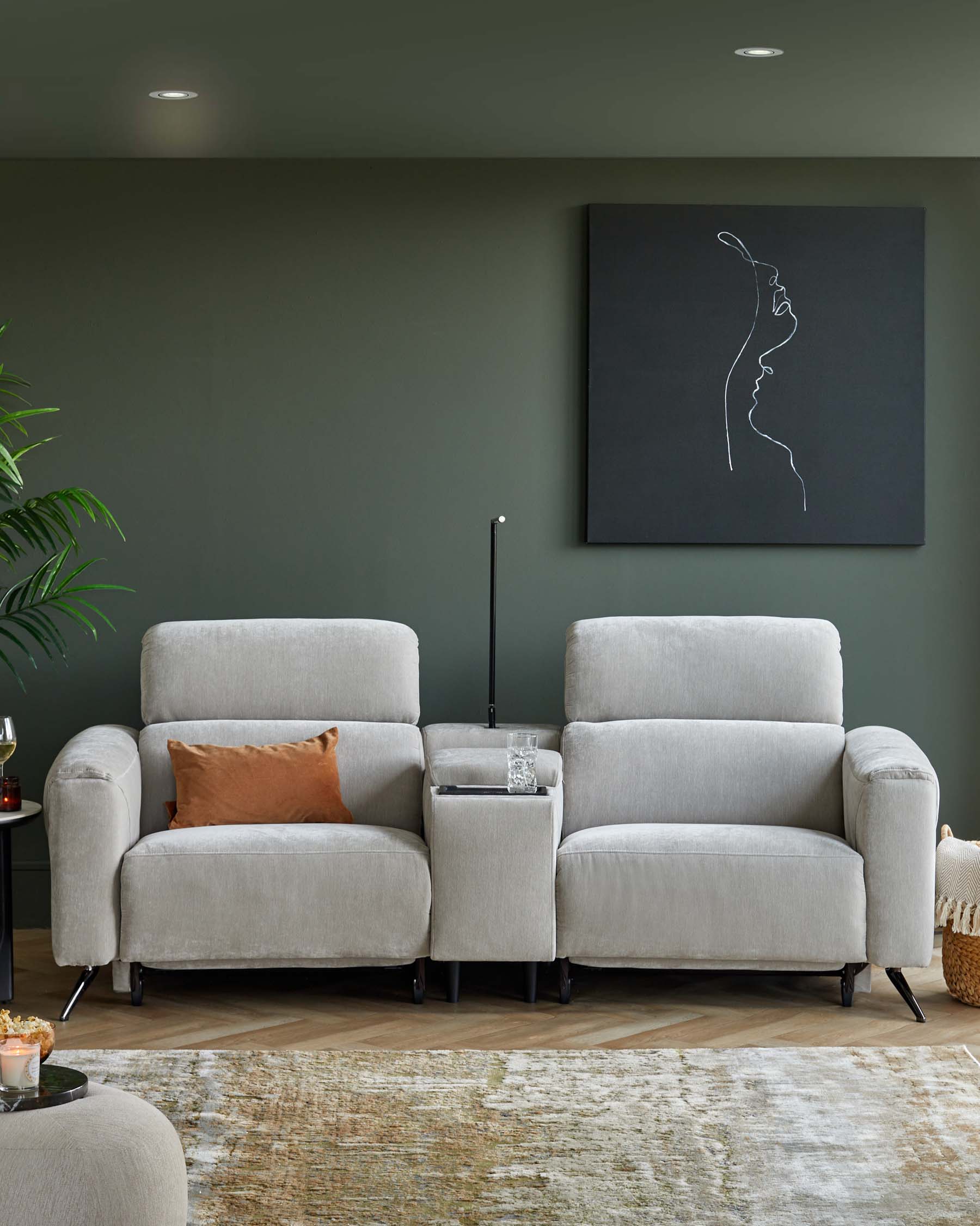 Light Grey Fabric Recliner Two-seater Sofa Console For Living Room