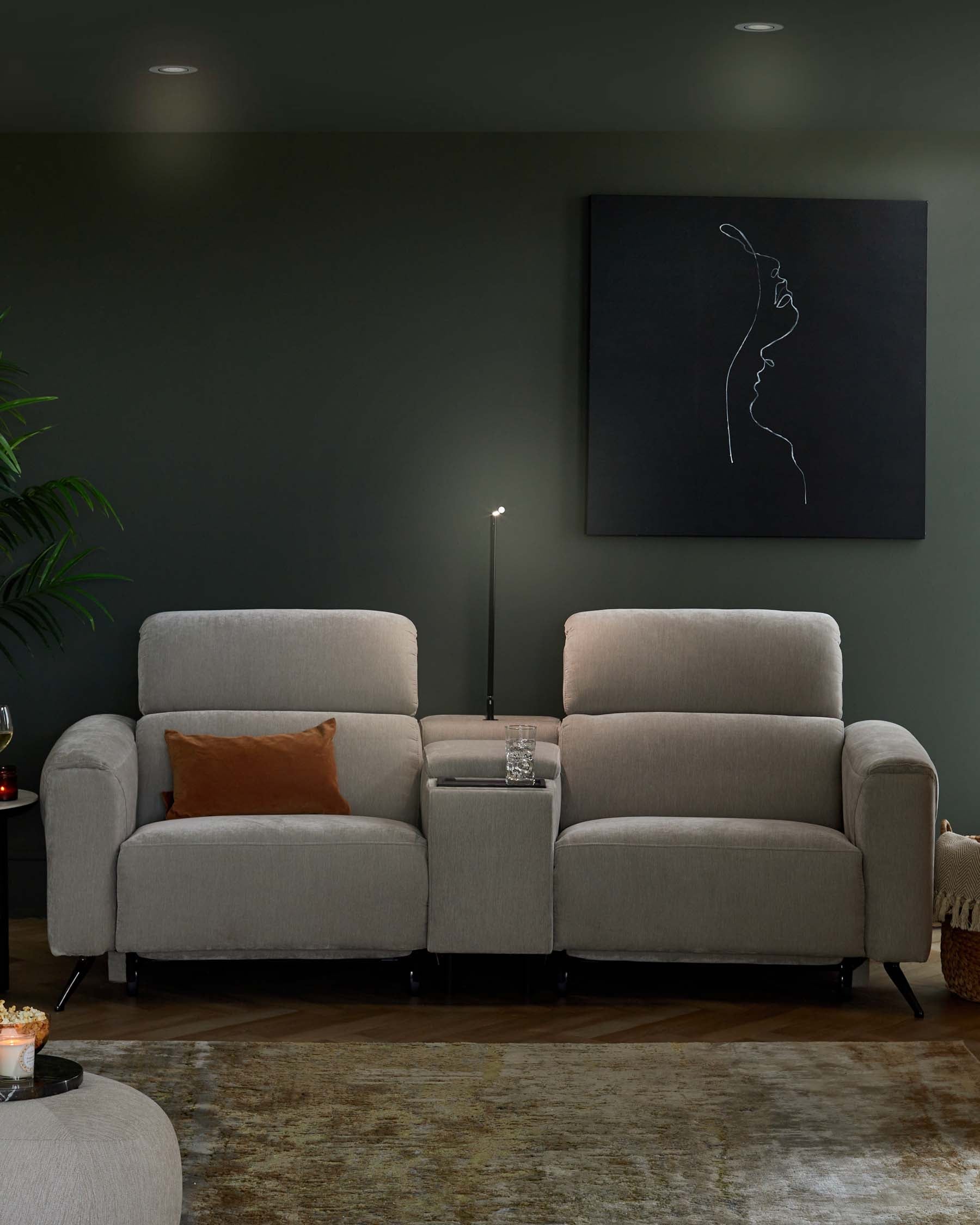 Light Grey Fabric Recliner Two-seater Sofa Console For Living Room