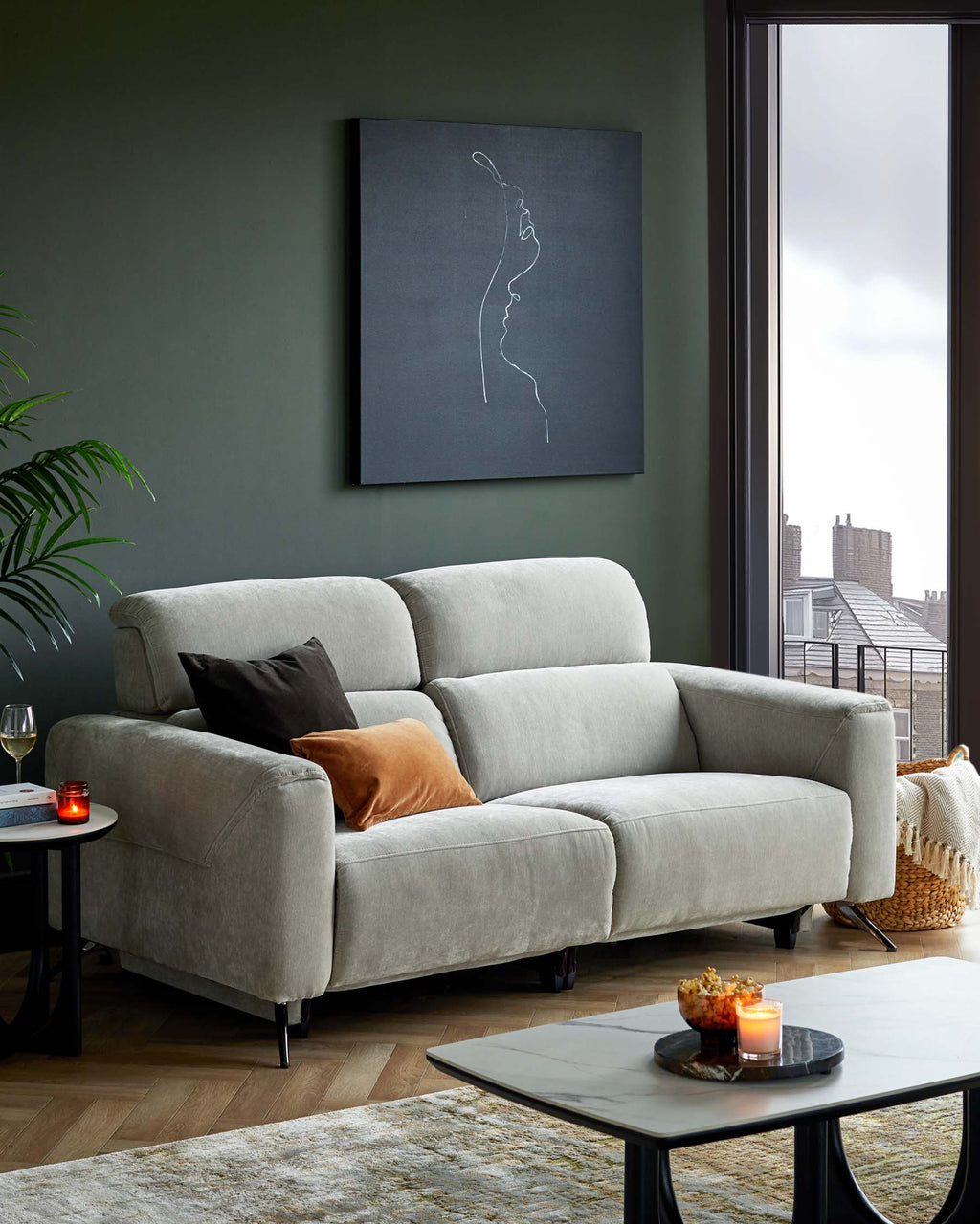 Light Grey Fabric Recliner Two-seater Sofa For Living Room