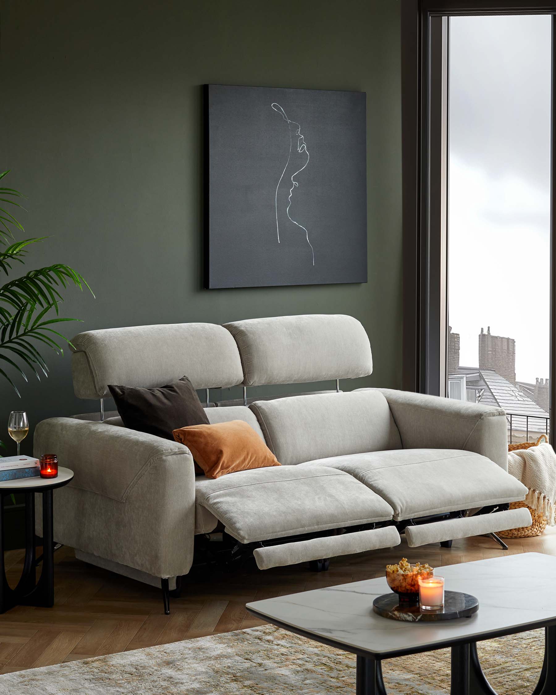 Light Grey Fabric Recliner Two-seater Sofa For Living Room