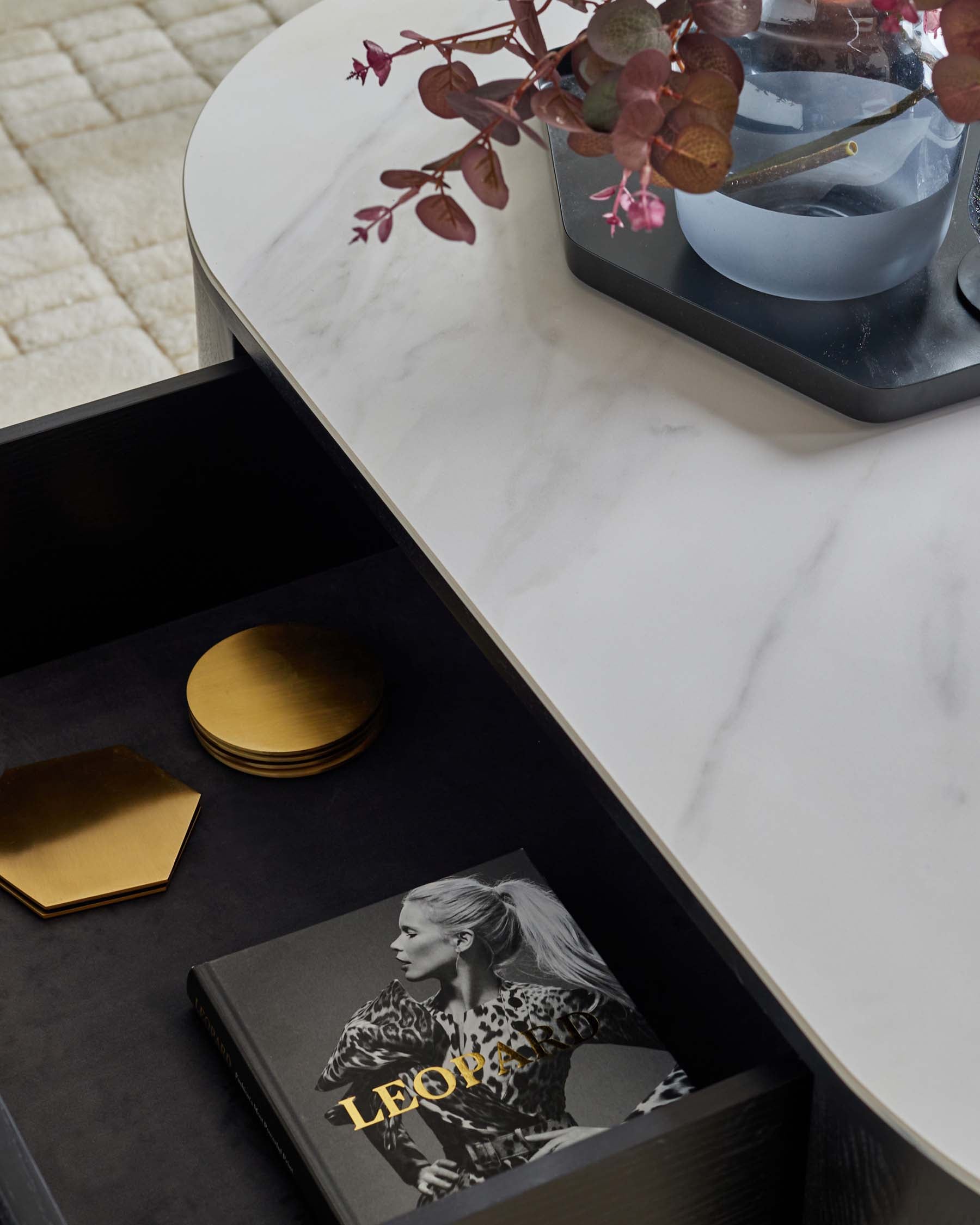 marbled ceramic coffee table for Modern Living Room Spaces